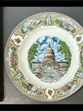 Washington D.C. Capitol Decorative Plate - White with Multicolor Illustration